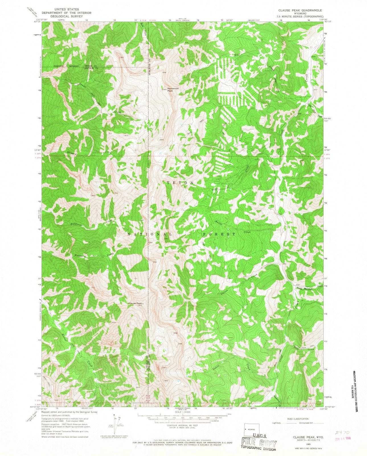 1965 Clause Peak, WY - Wyoming - USGS Topographic Map