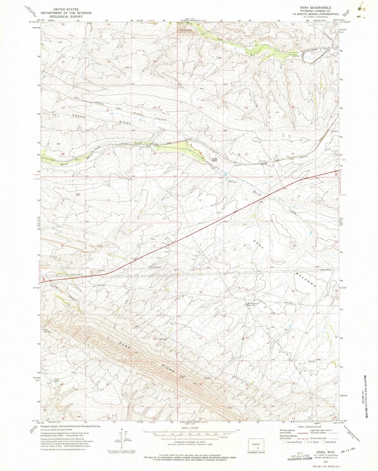 1971 Dana, WY - Wyoming - USGS Topographic Map