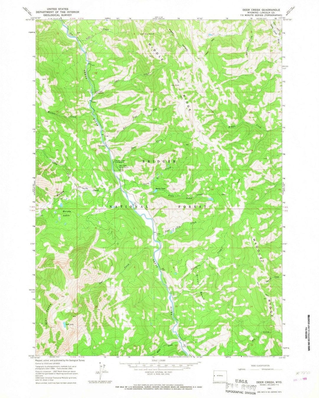 1965 Deer Creek, WY - Wyoming - USGS Topographic Map