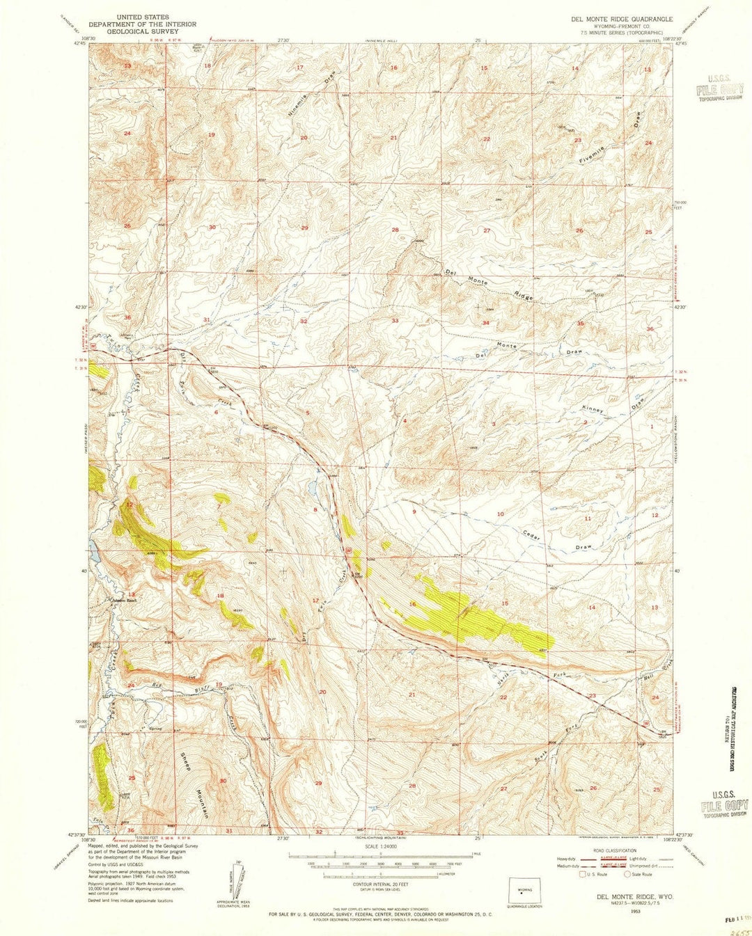1953 Del Monte Ridge, WY - Wyoming - USGS Topographic Map