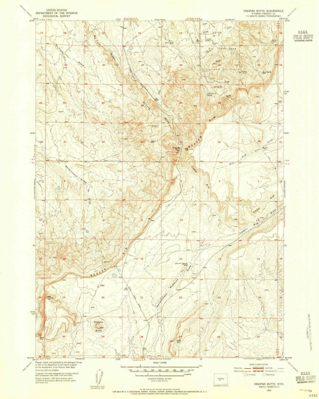1953 Dishpan Butte, WY - Wyoming - USGS Topographic Map