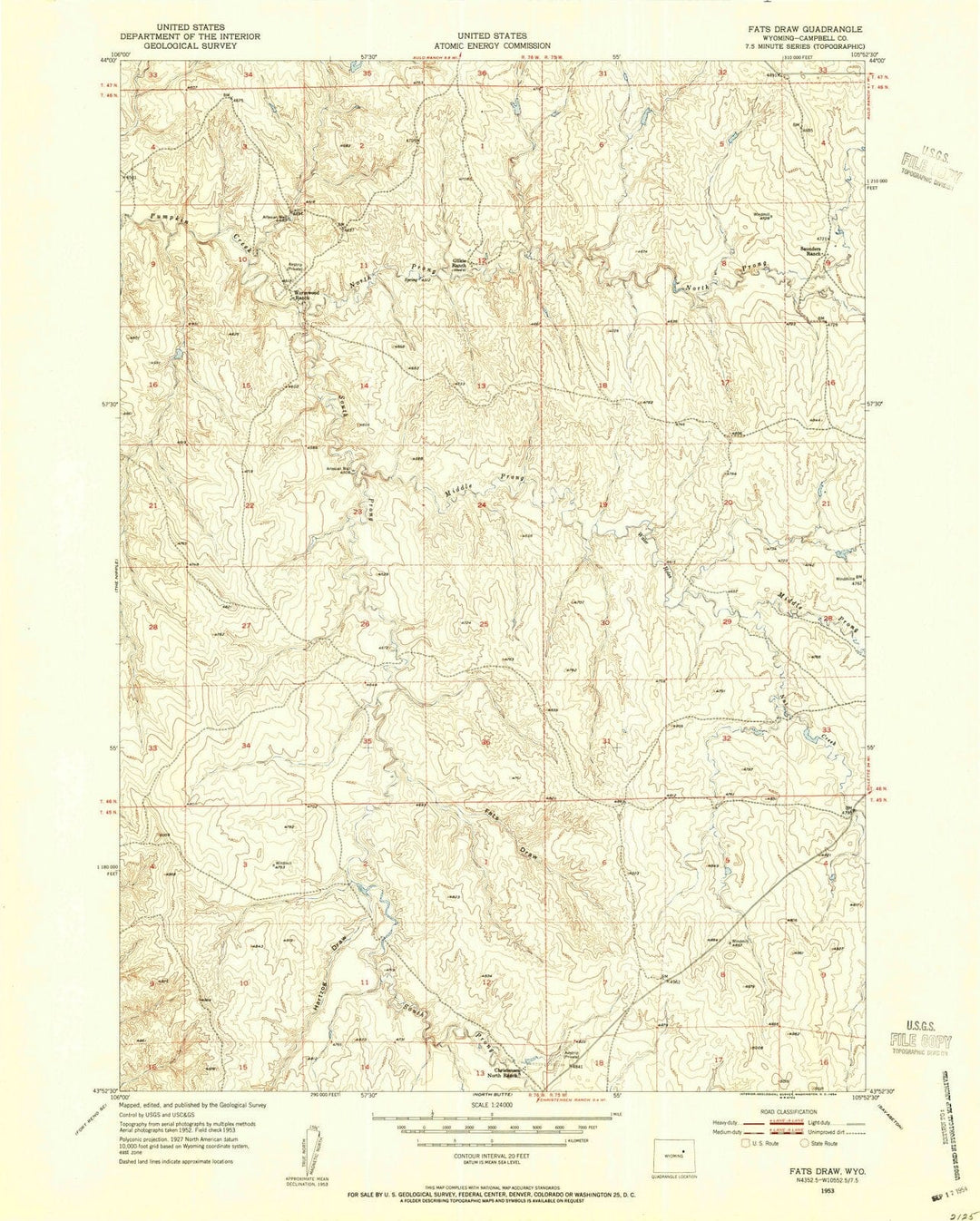 1953 Fatsraw, WY - Wyoming - USGS Topographic Map