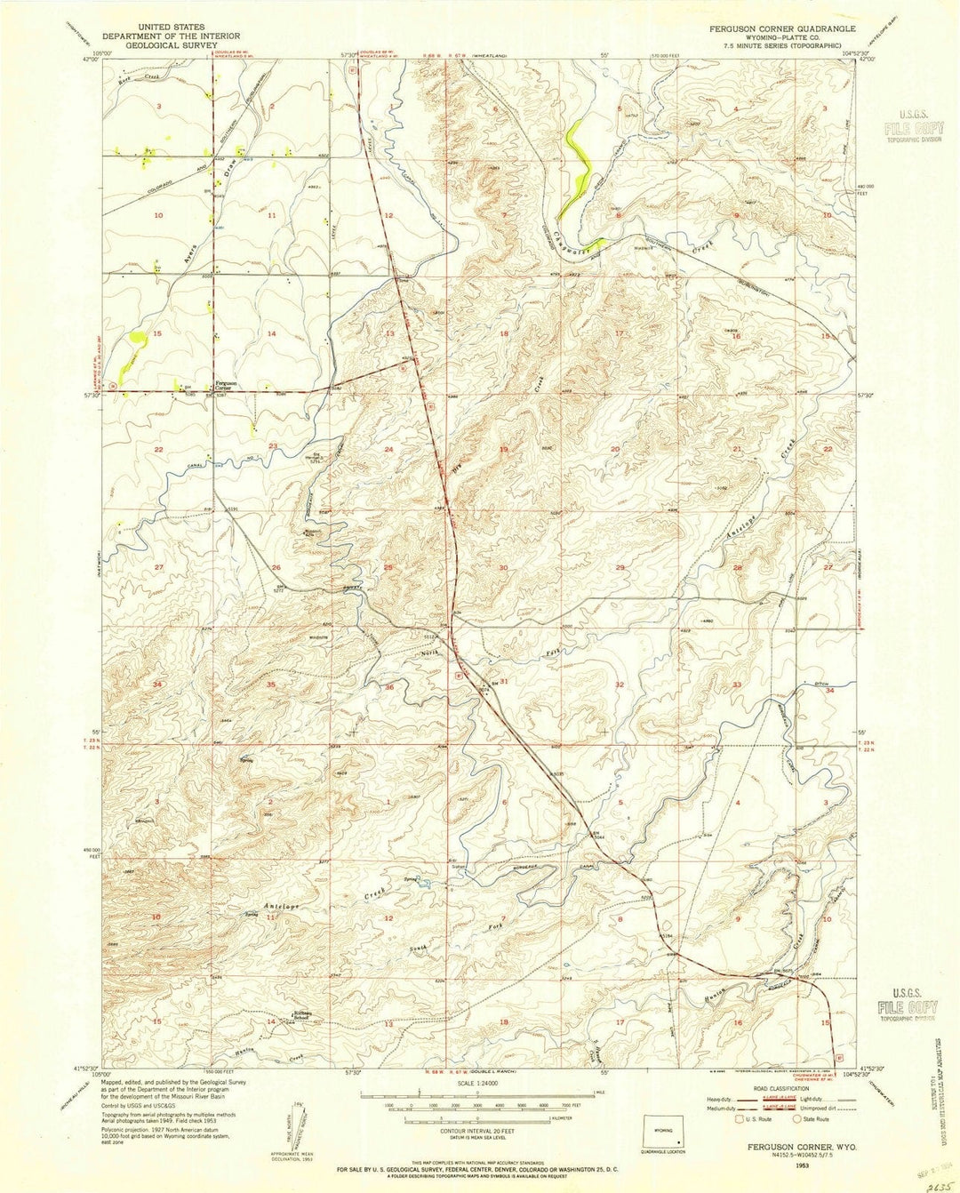 1953 Ferguson Corner, WY - Wyoming - USGS Topographic Map
