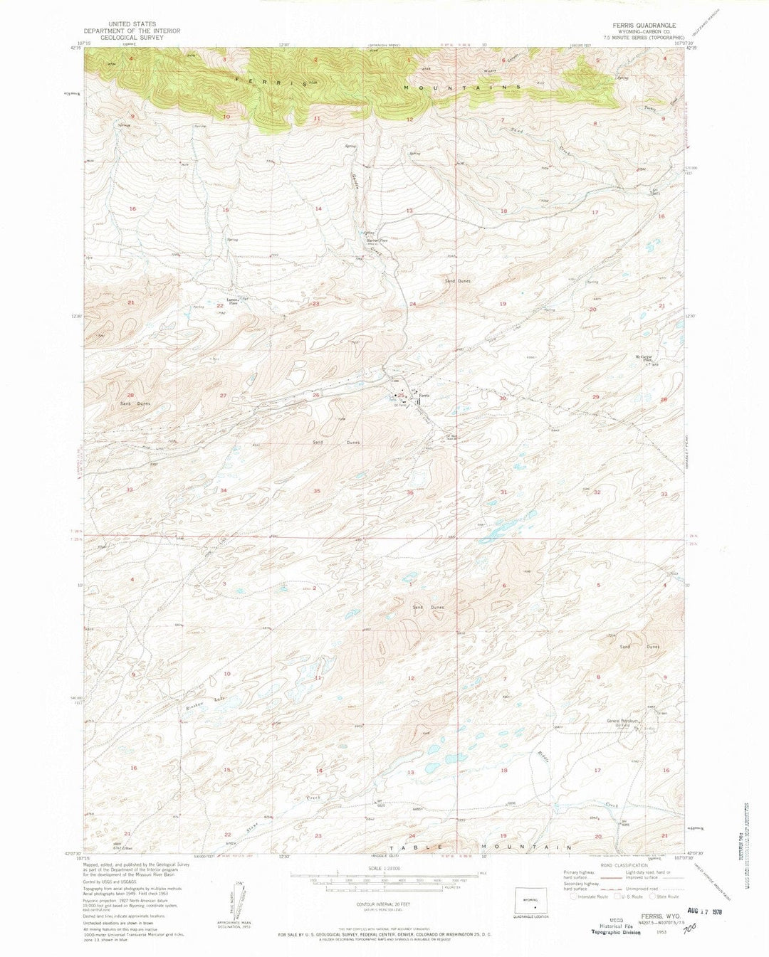 1953 Ferris, WY - Wyoming - USGS Topographic Map