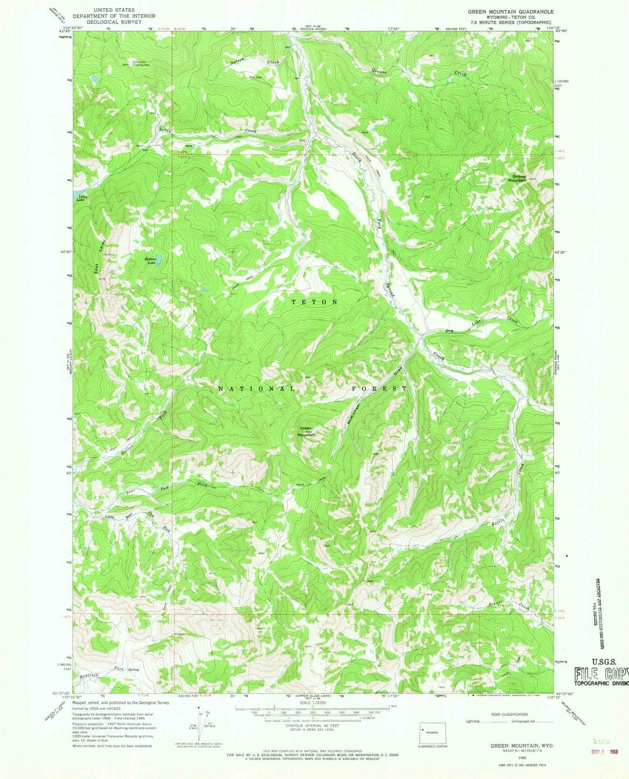 1965 Green Mountain, WY - Wyoming - USGS Topographic Map