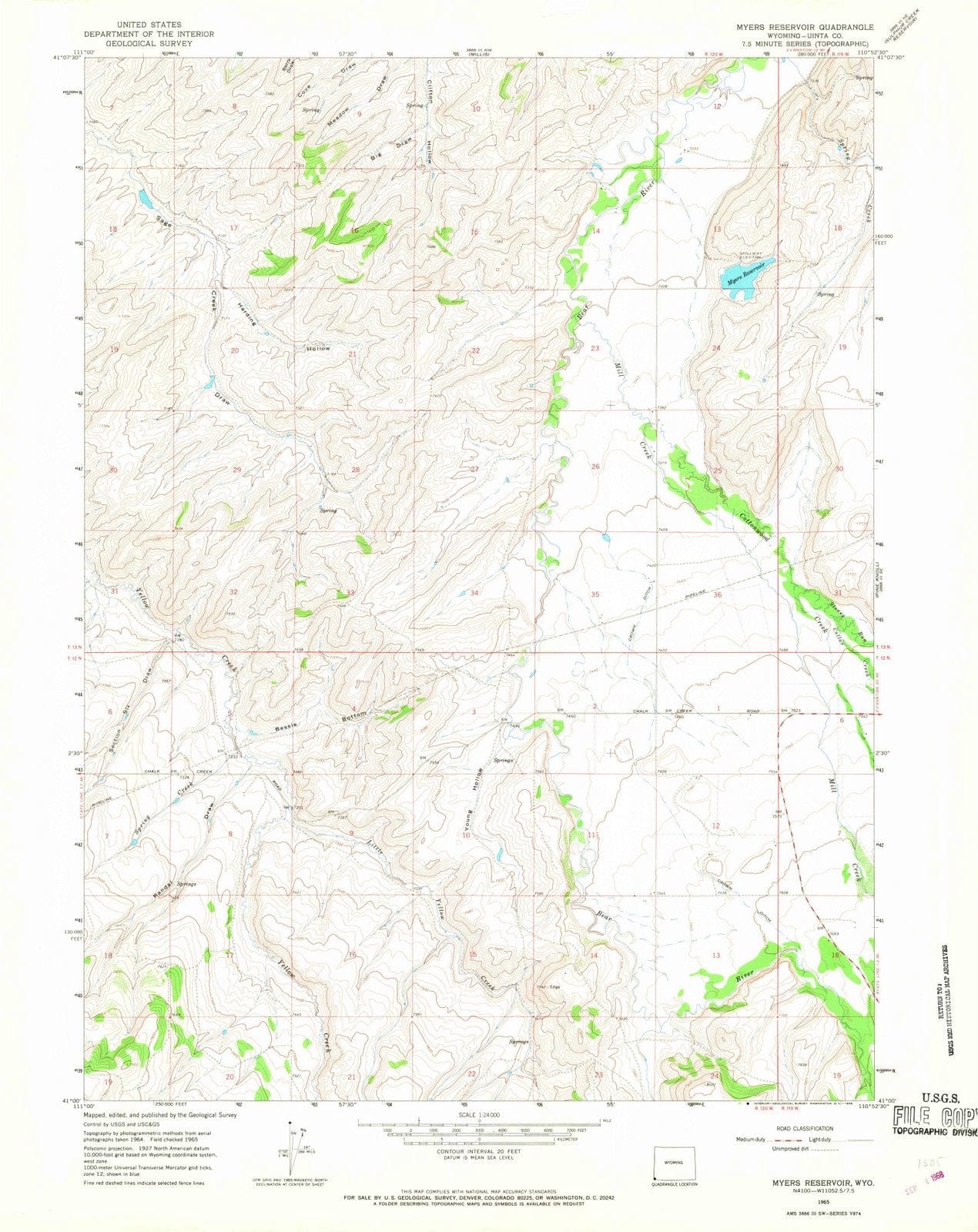 1965 Myers Reservoir, WY - Wyoming - USGS Topographic Map