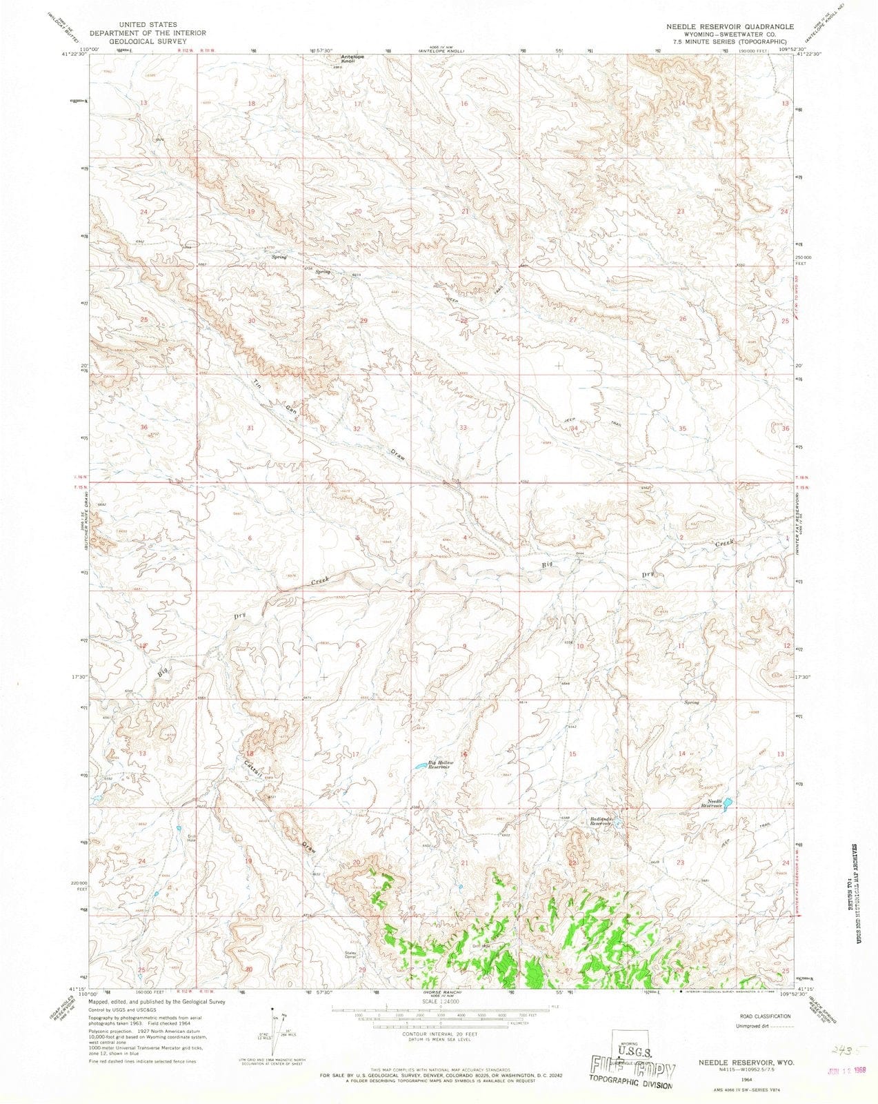 1964 Needle Reservoir, WY - Wyoming - USGS Topographic Map