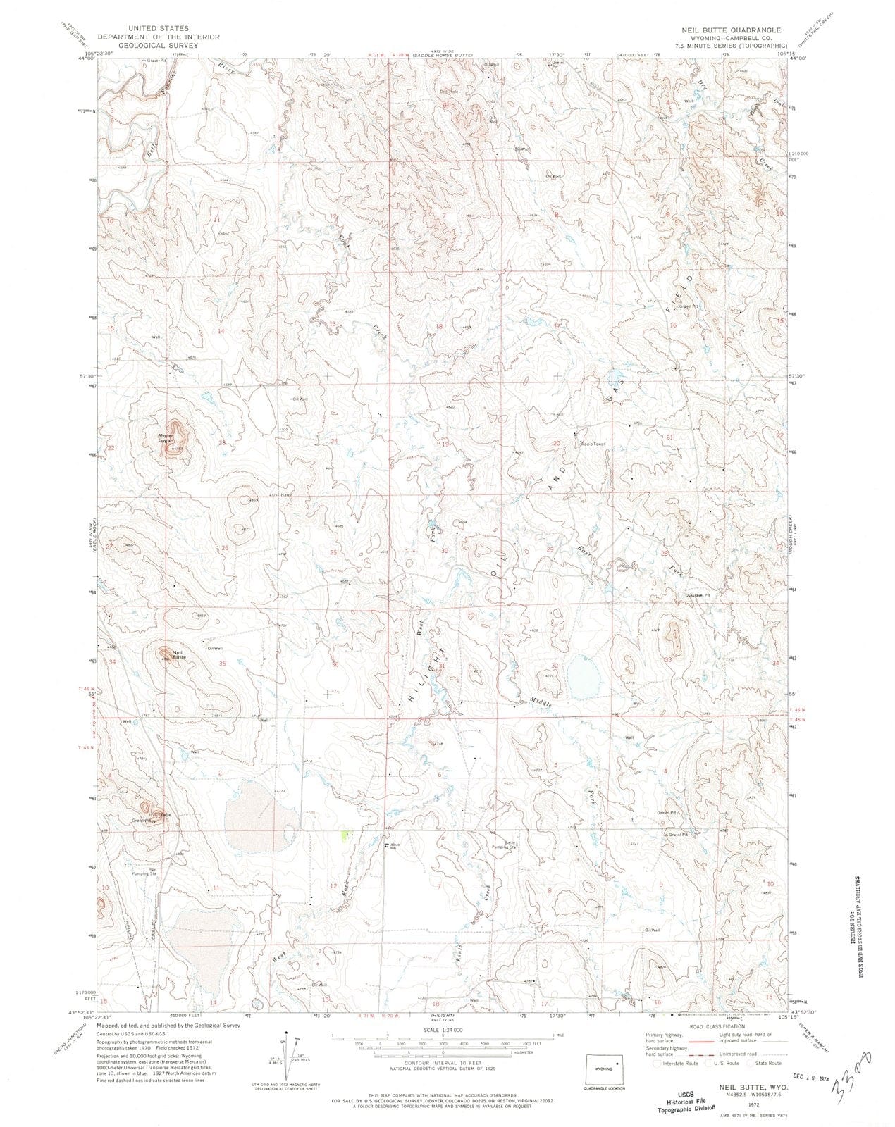 1972 Neil Butte, WY - Wyoming - USGS Topographic Map