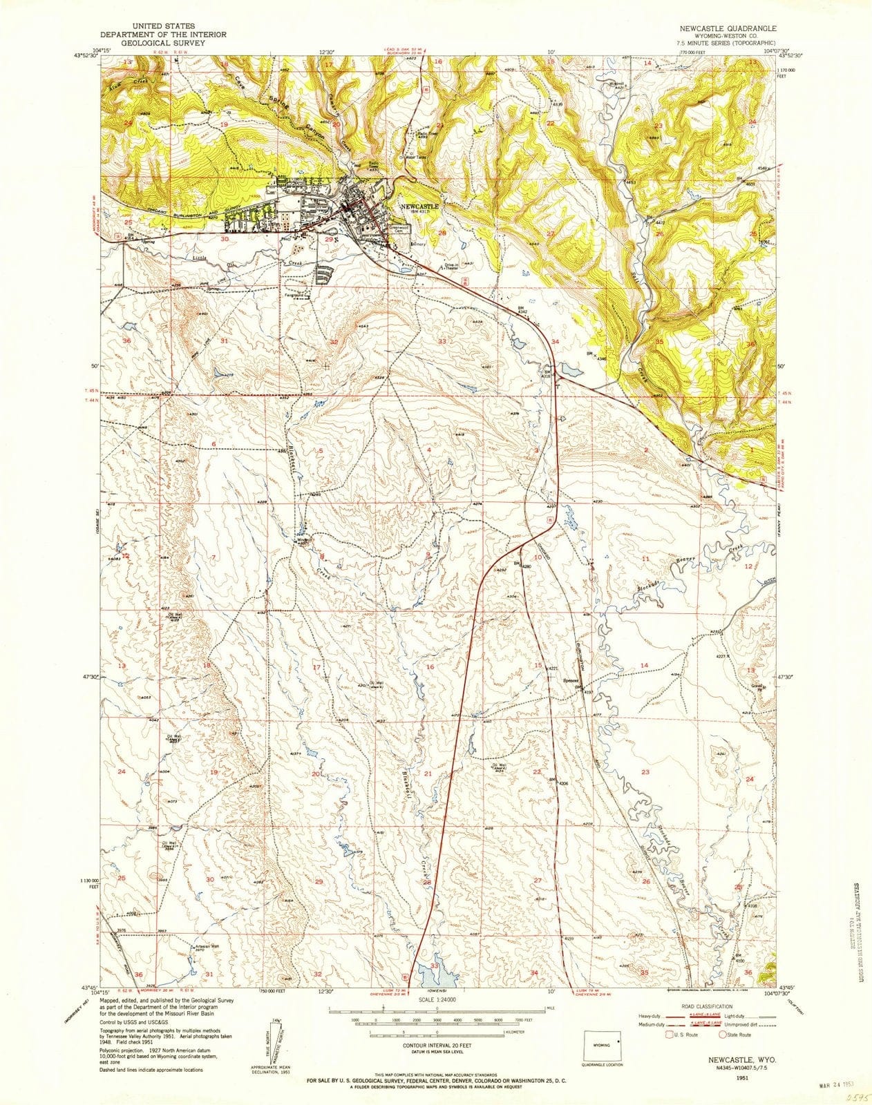 1951 Newcastle, WY - Wyoming - USGS Topographic Map