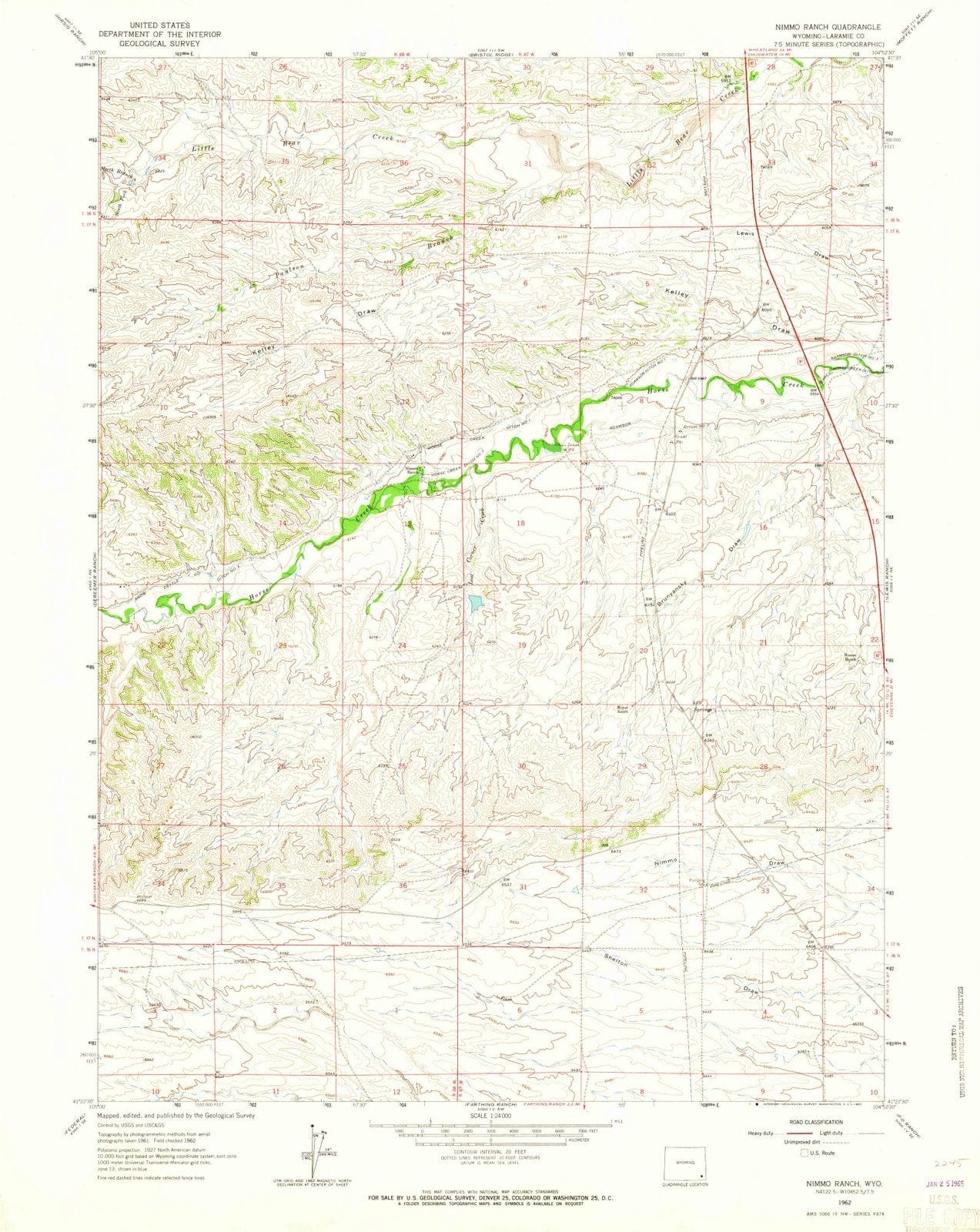 1962 Nimmo Ranch, WY - Wyoming - USGS Topographic Map