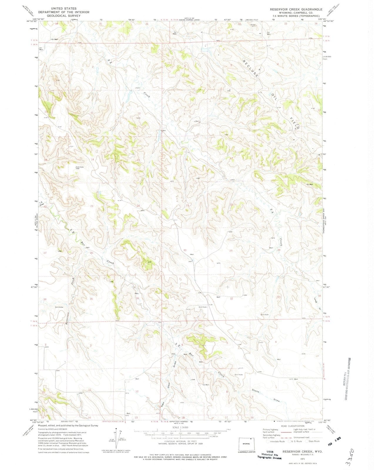 1971 Reservoir Creek, WY - Wyoming - USGS Topographic Map