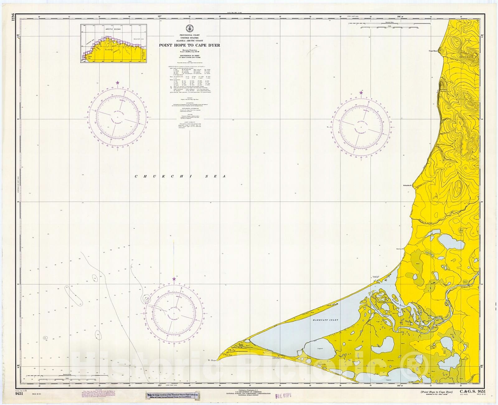 Historic Nautical Map Point Hope To Cape Dyer, 1971 NOAA Chart Ala