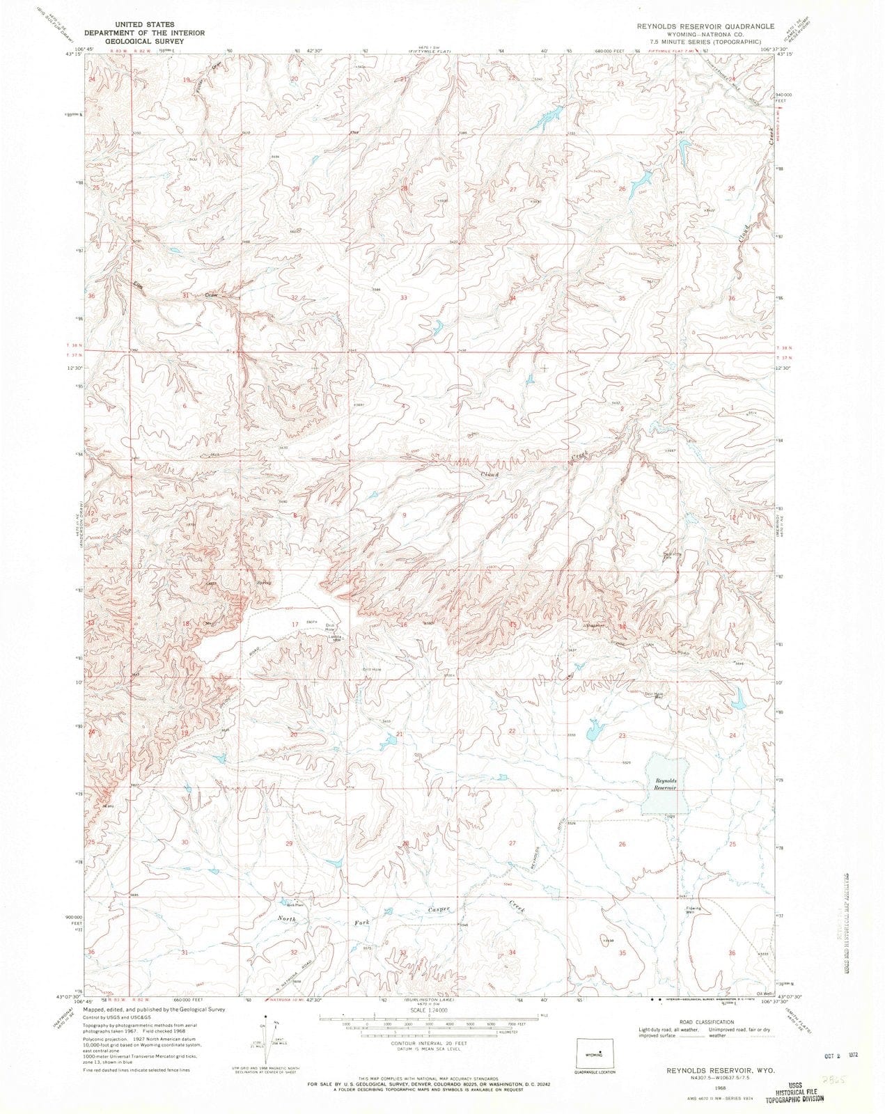 1968 Reynolds Reservoir, WY - Wyoming - USGS Topographic Map