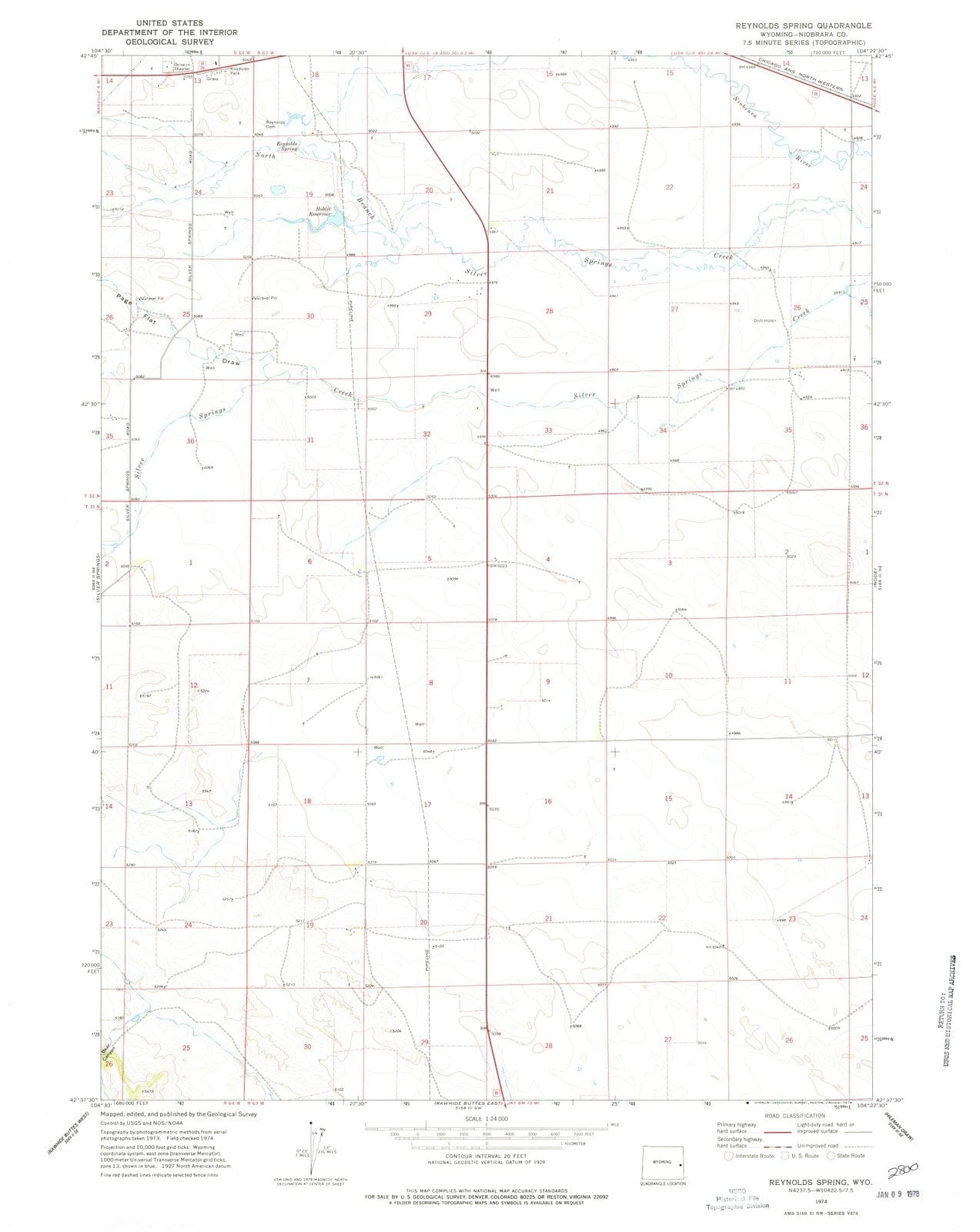 1974 Reynolds Spring, WY - Wyoming - USGS Topographic Map