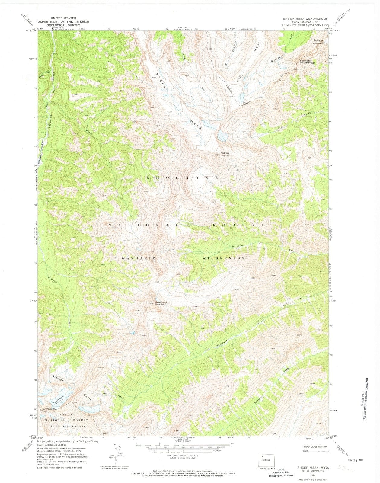 1970 Sheep Mesa, WY - Wyoming - USGS Topographic Map