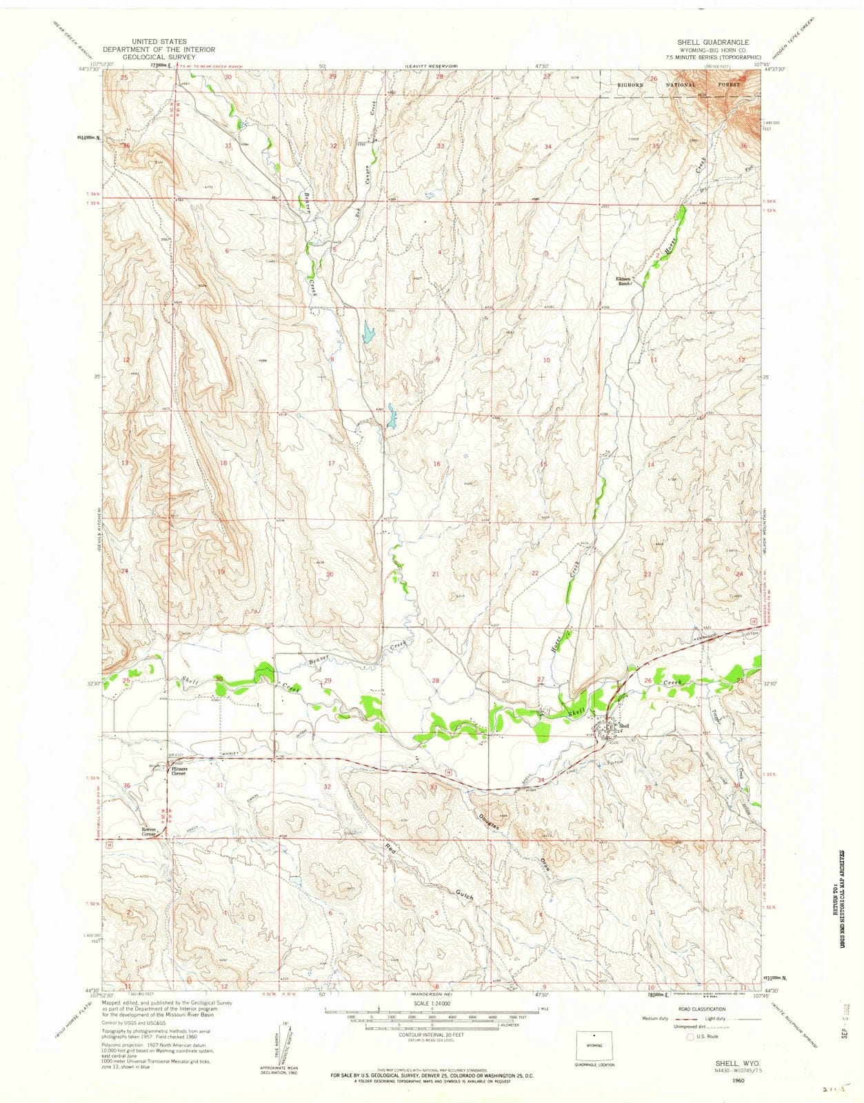 1960 Shell, WY - Wyoming - USGS Topographic Map