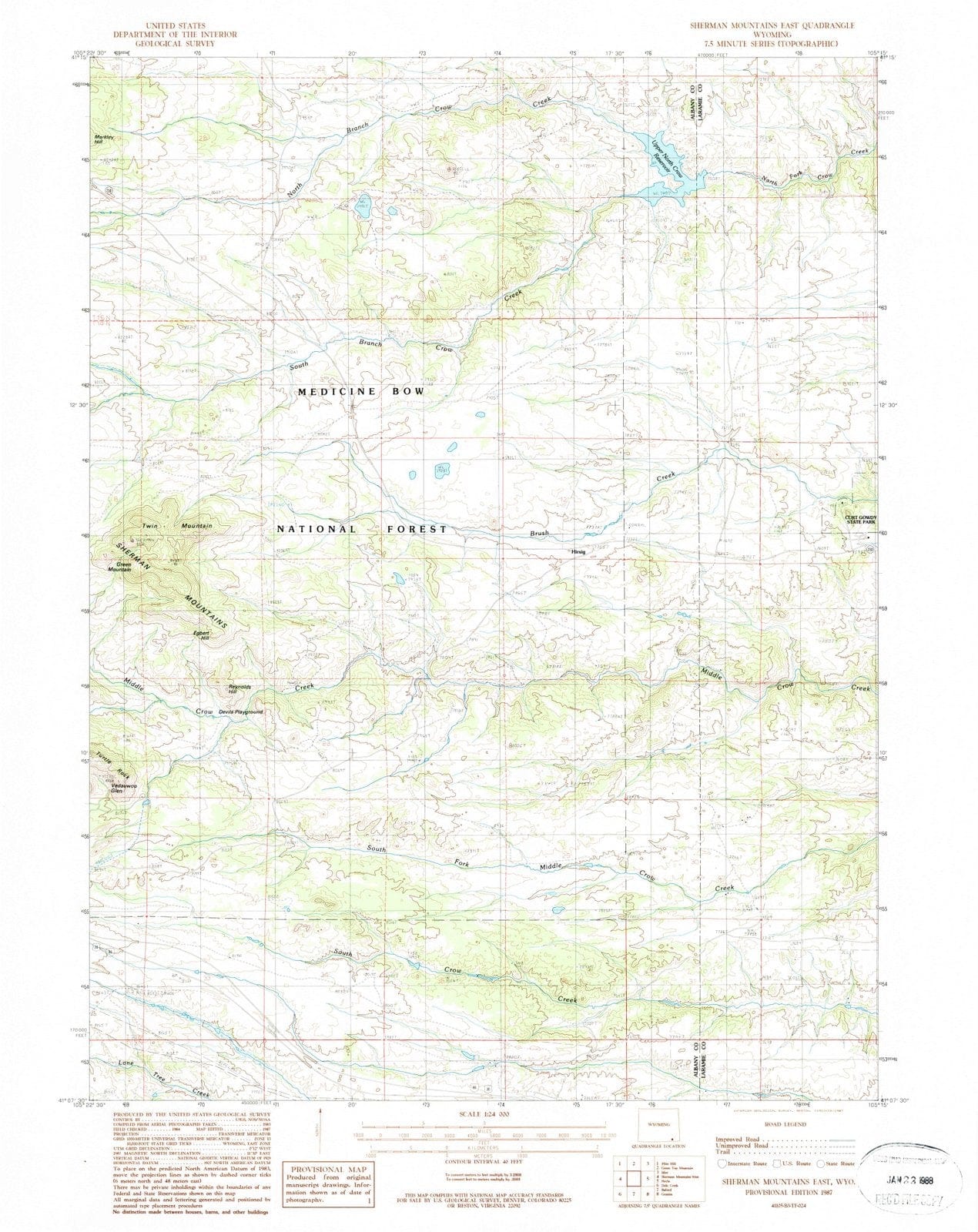 1987 Sherman Mountains East, WY - Wyoming - USGS Topographic Map