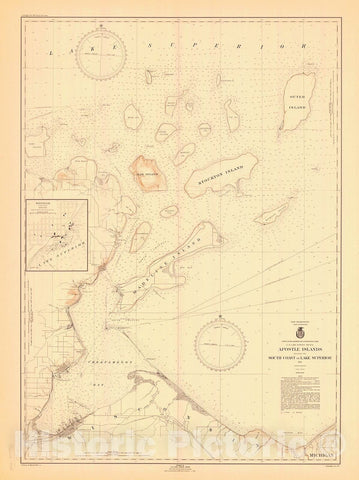 Historic Nautical Map - Apostle Islands Including The South Coast Of Lake Superior, 1946 NOAA Chart - Wisconsin (WI) - Vintage Wall Art