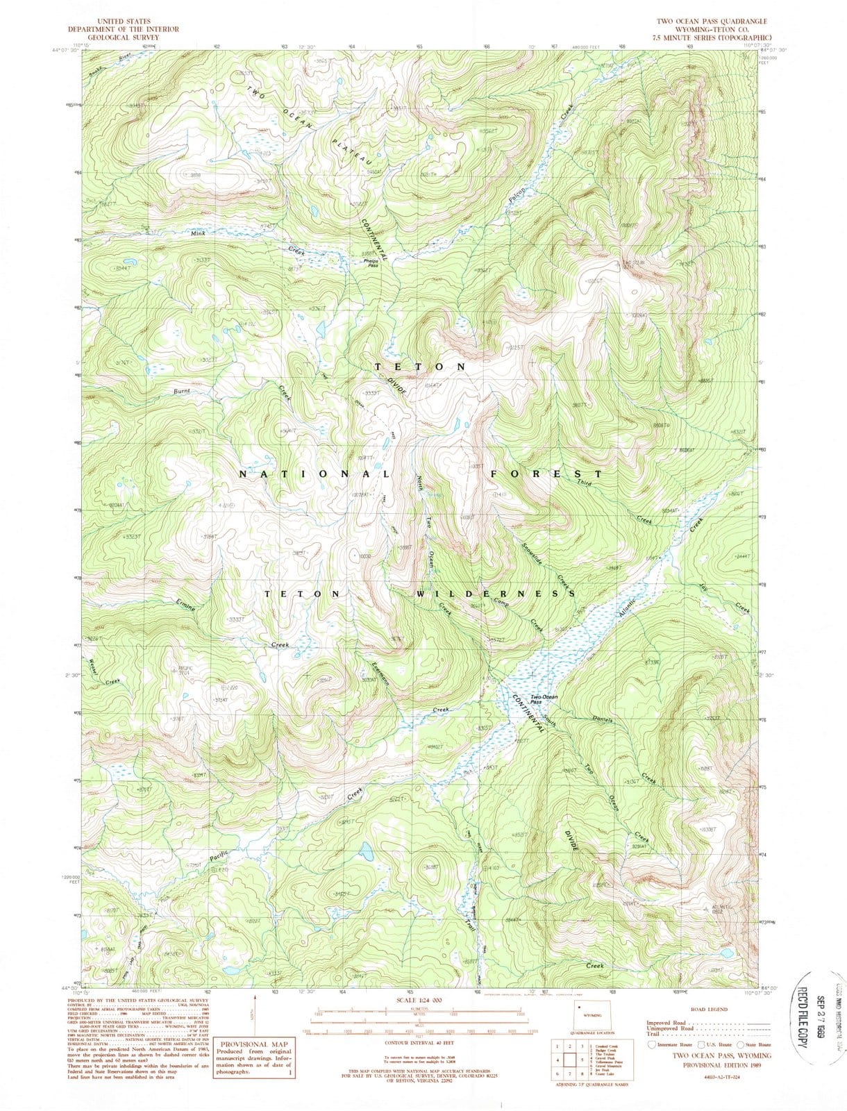 1989 Two Ocean Pass, WY - Wyoming - USGS Topographic Map