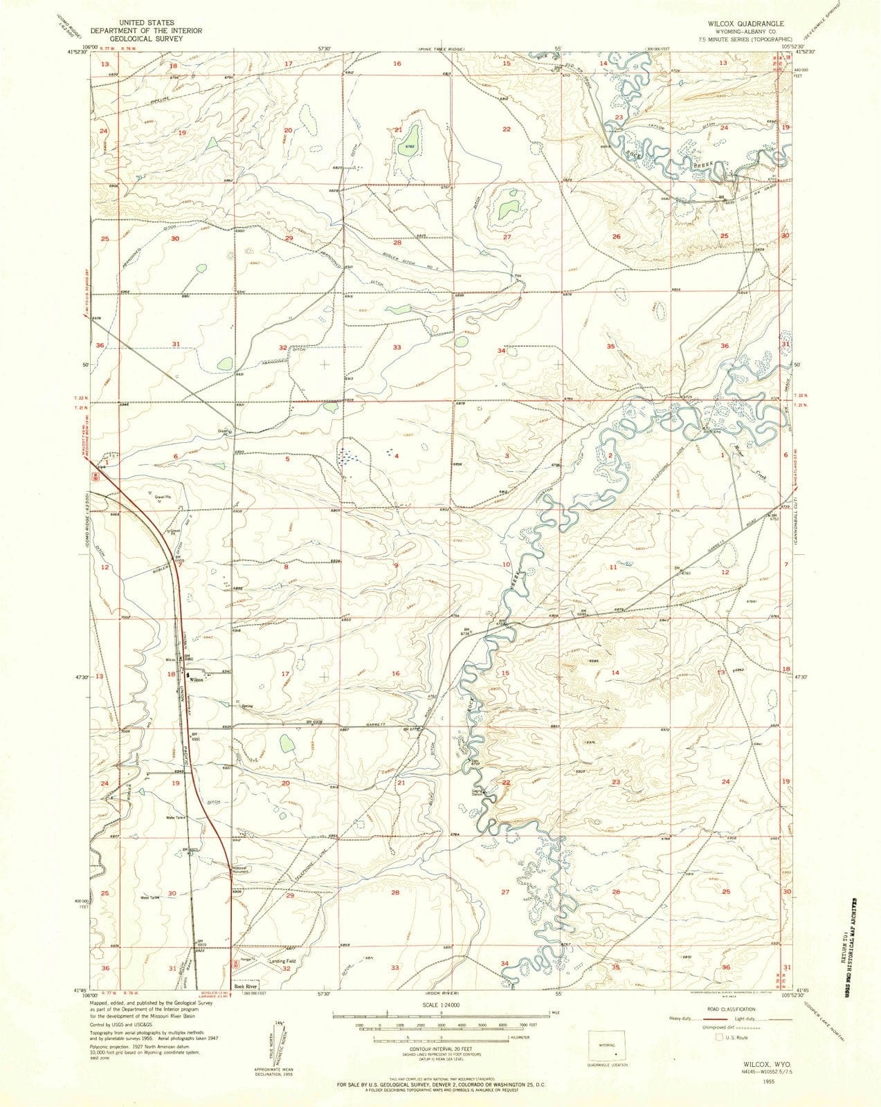 1955 Wilcox, WY - Wyoming - USGS Topographic Map