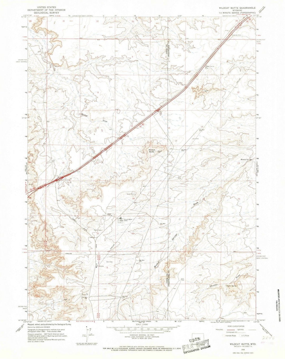 1964 Wildcat Butte, WY - Wyoming - USGS Topographic Map