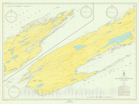 Historic Nautical Map - Isle Royale Michigan Lake Superior, 1951 NOAA Chart - Michigan (MI) - Vintage Wall Art