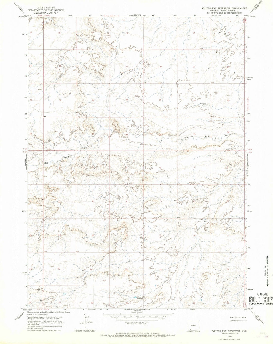 1964 Winter Fat Reservoir, WY - Wyoming - USGS Topographic Map