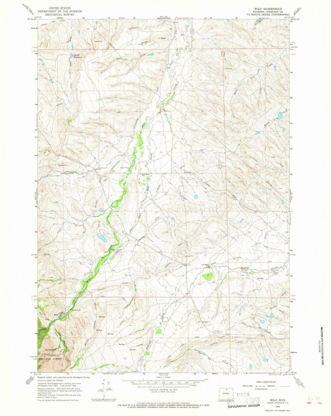 1964 Wolf, WY - Wyoming - USGS Topographic Map