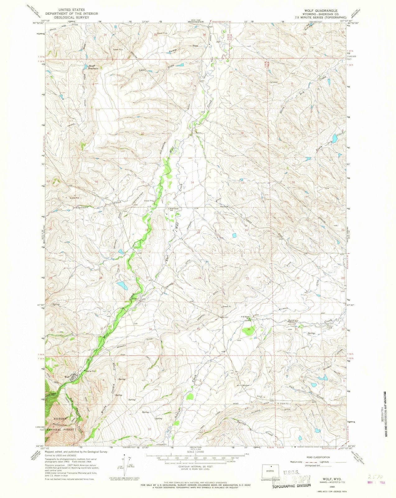 1964 Wolf, WY - Wyoming - USGS Topographic Map