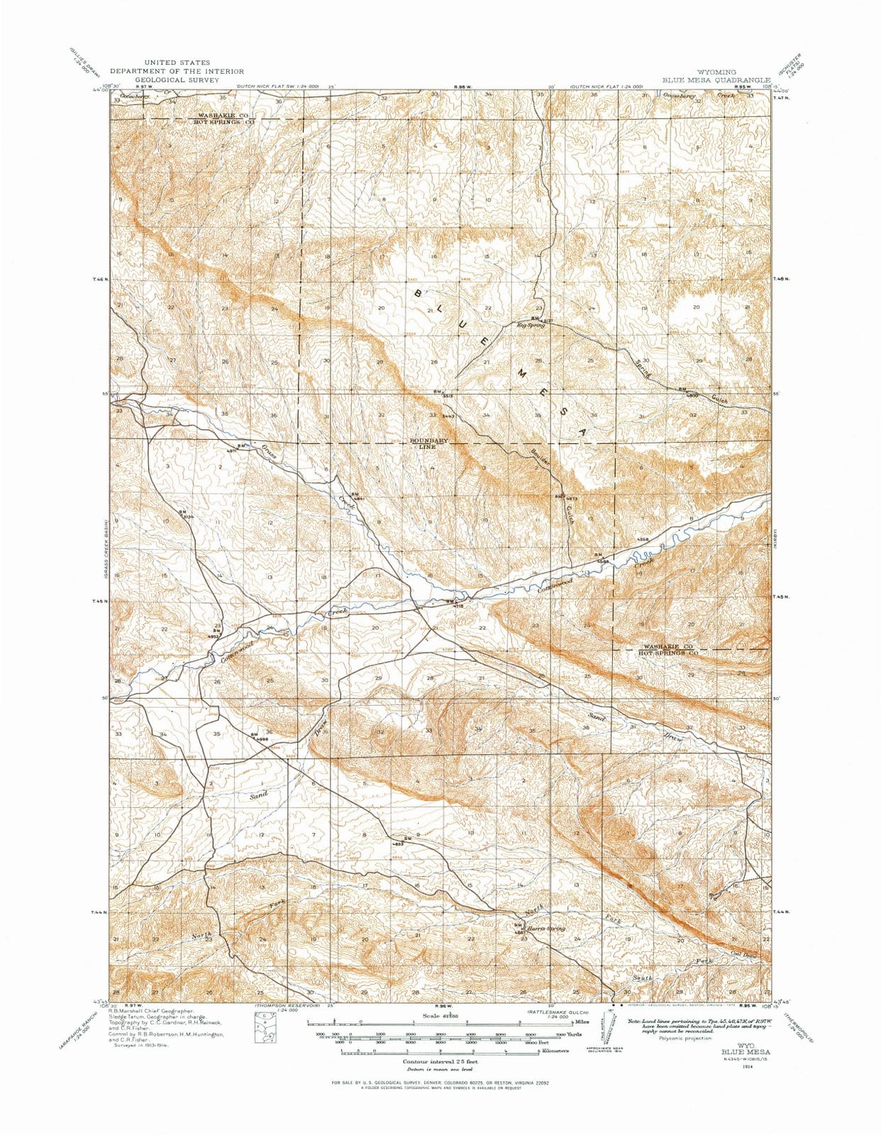 1914 Blue Mesa, WY - Wyoming - USGS Topographic Map