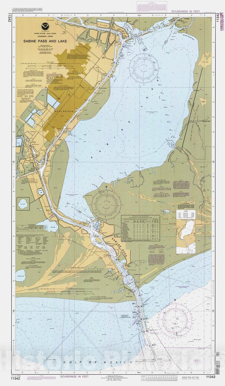 Historic Nautical Map - Sabine Pass And Lake, 1994 NOAA Chart - Texas, Louisiana (TX, LA) - Vintage Wall Art
