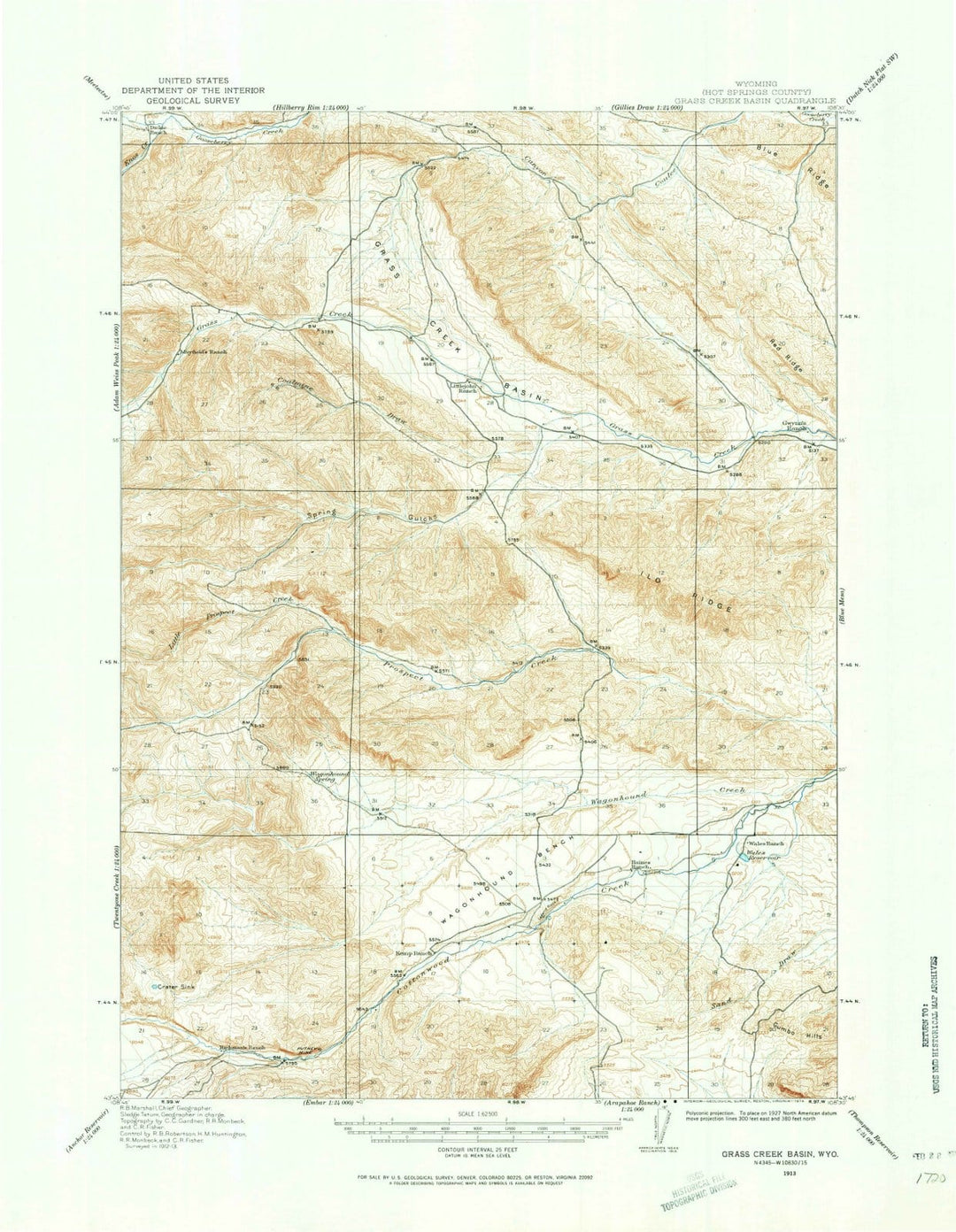 1913 Grass Creek Basin, WY - Wyoming - USGS Topographic Map