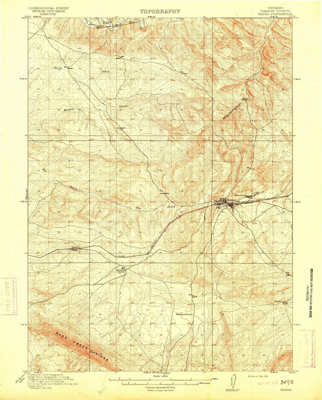 1914 Hanna, WY - Wyoming - USGS Topographic Map