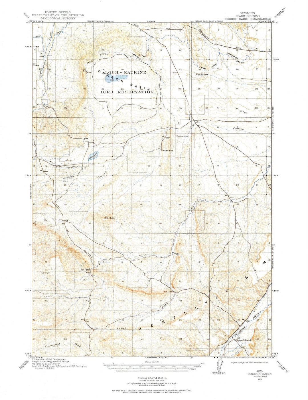 1911 Oregon Basin, WY - Wyoming - USGS Topographic Map
