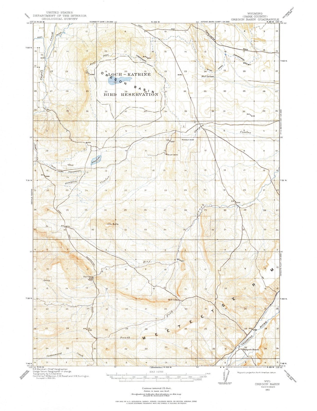 1911 Oregon Basin, WY - Wyoming - USGS Topographic Map