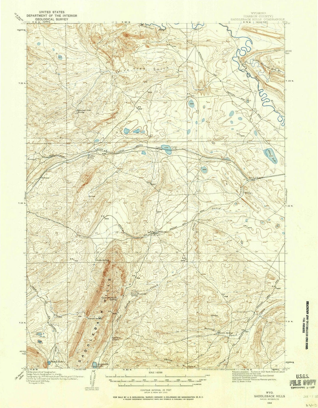 1914 Saddleback Hills, WY - Wyoming - USGS Topographic Map