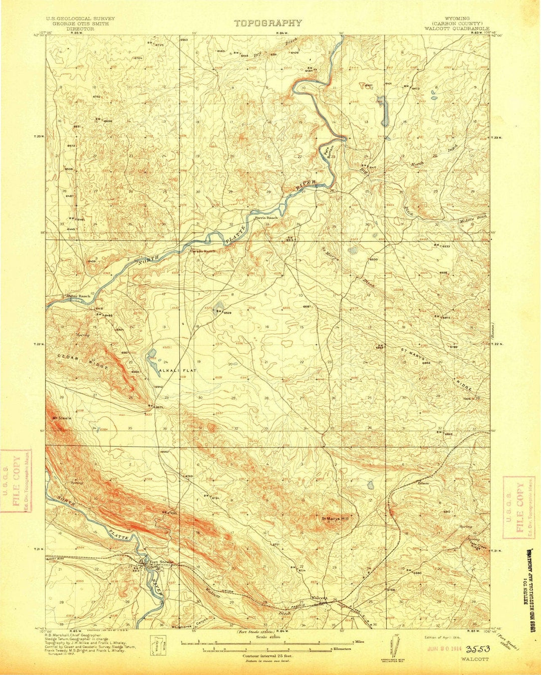 1914 Walcott, WY - Wyoming - USGS Topographic Map