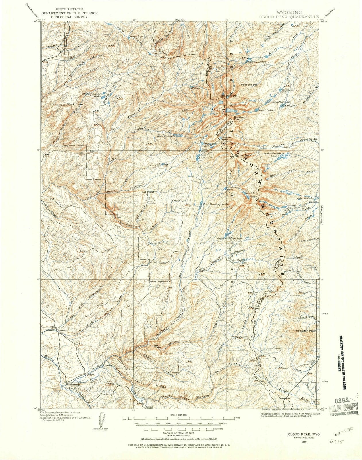 1899 Cloud Peak, WY - Wyoming - USGS Topographic Map