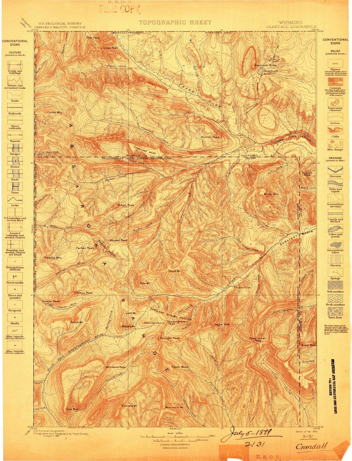 1899 Crandall, WY - Wyoming - USGS Topographic Map