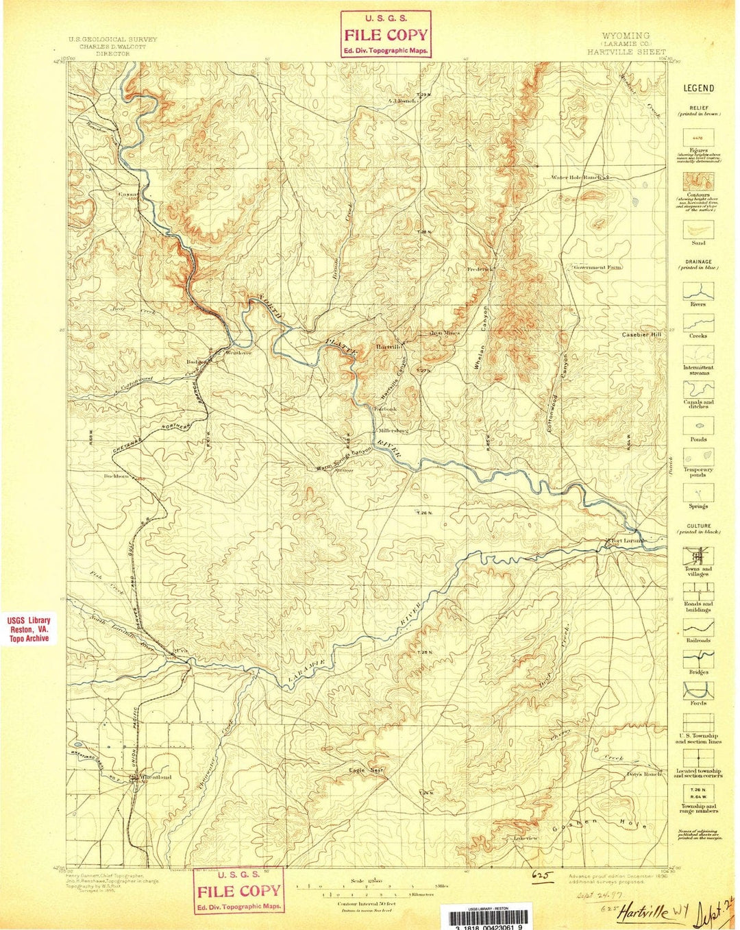 1896 Hartville, WY - Wyoming - USGS Topographic Map