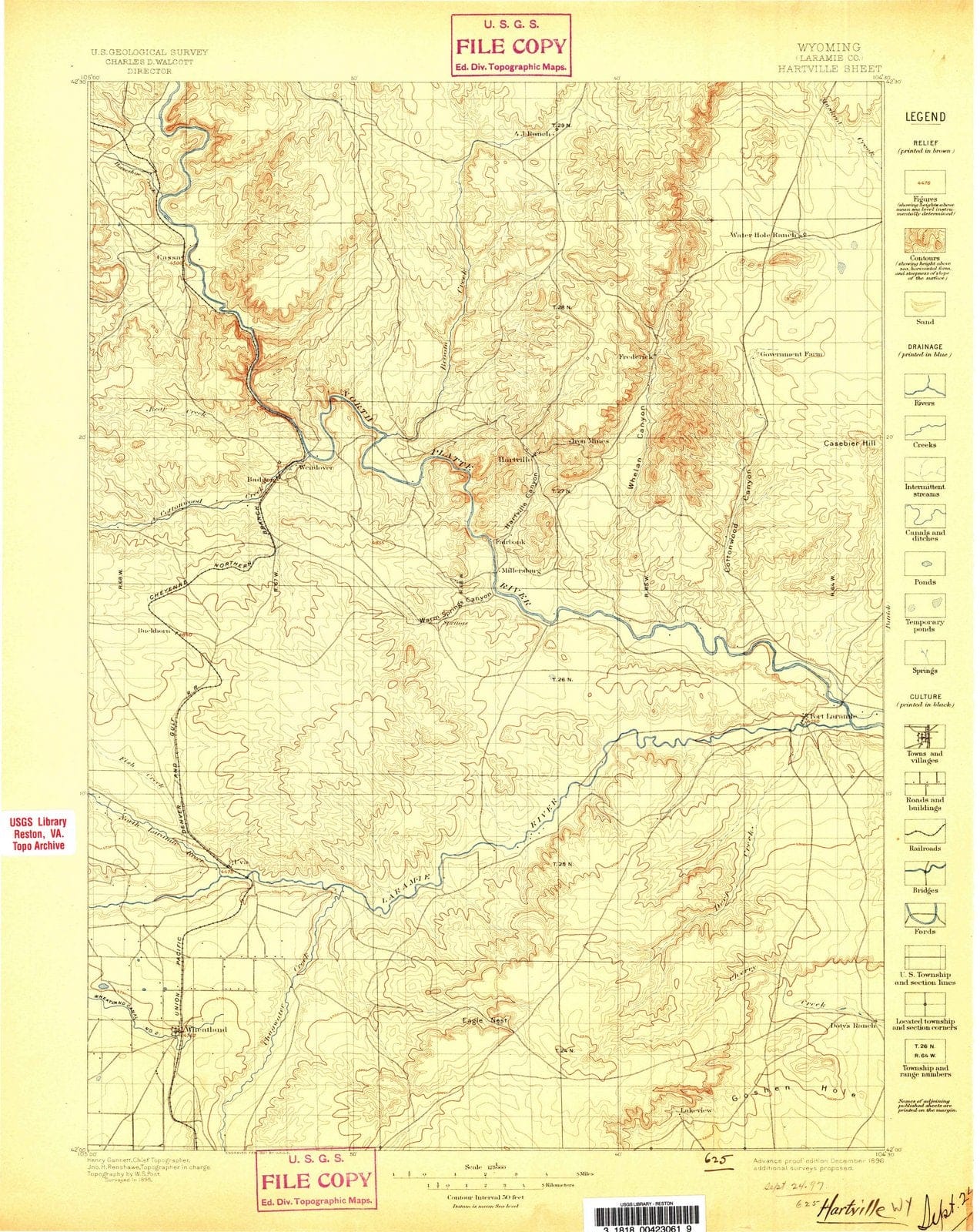 1896 Hartville, WY - Wyoming - USGS Topographic Map