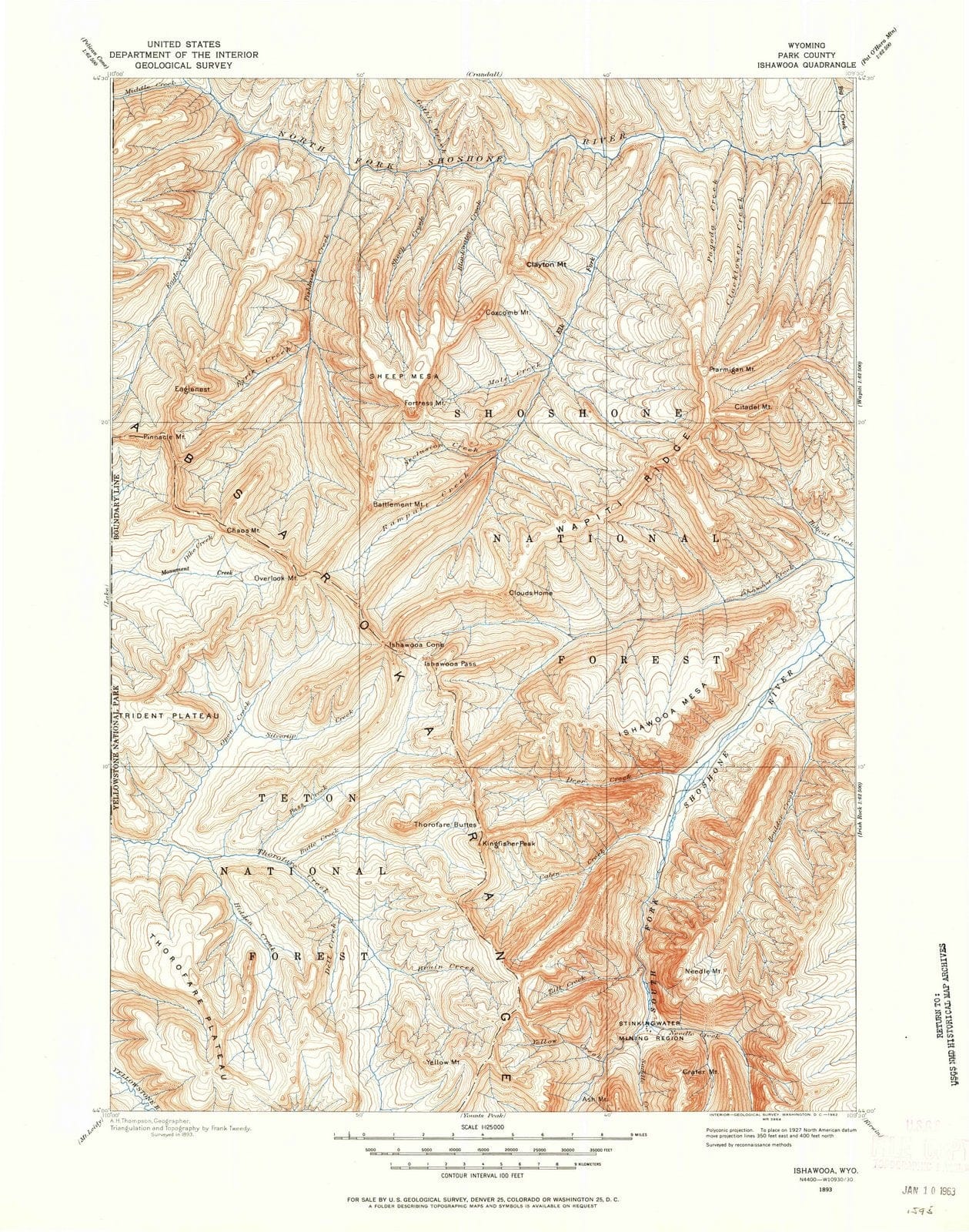 1893 Ishawooa, WY - Wyoming - USGS Topographic Map