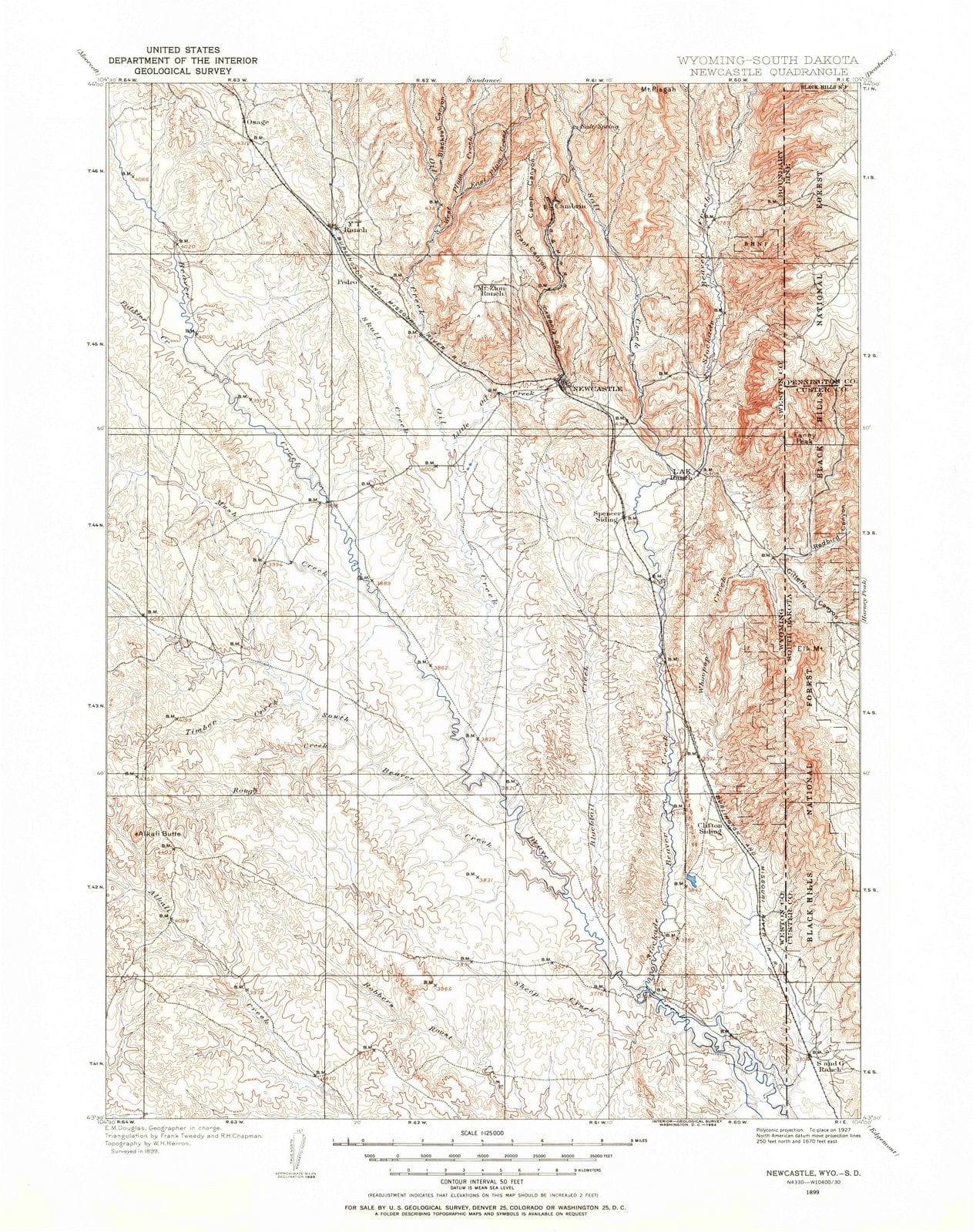 1899 Newcastle, WY - Wyoming - USGS Topographic Map
