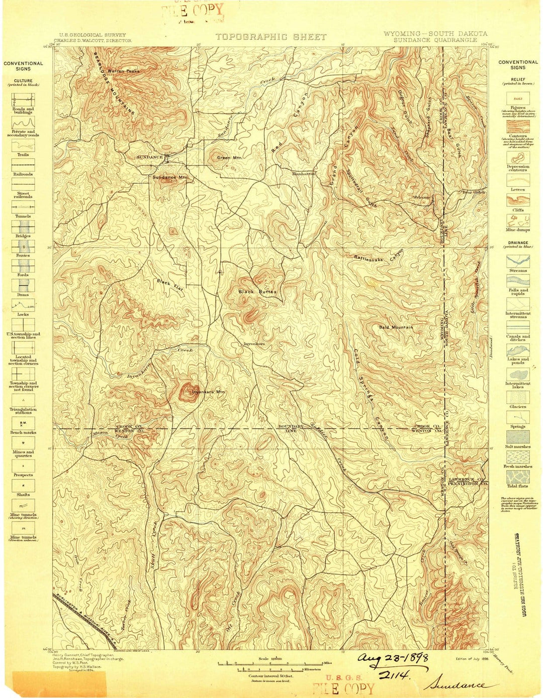 1898 Sundance, WY - Wyoming - USGS Topographic Map