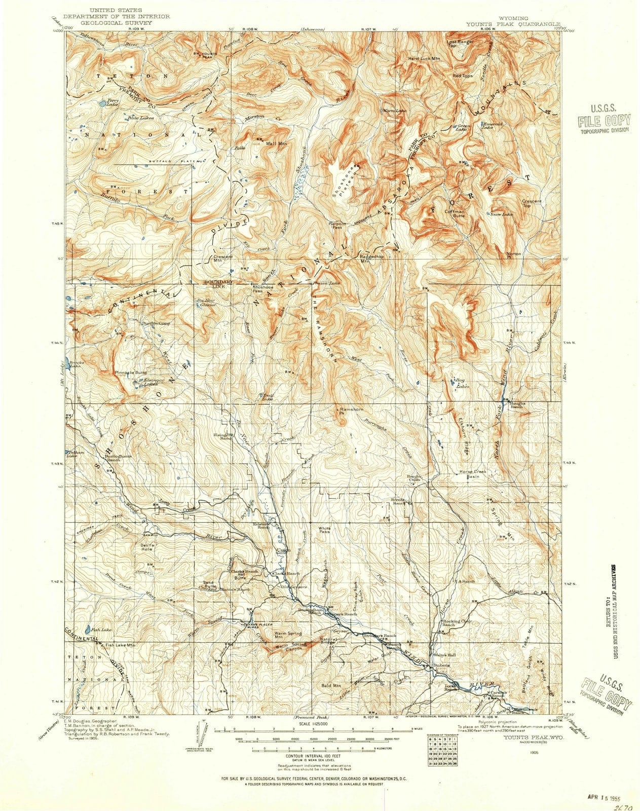 1905 Younts Peak, WY - Wyoming - USGS Topographic Map