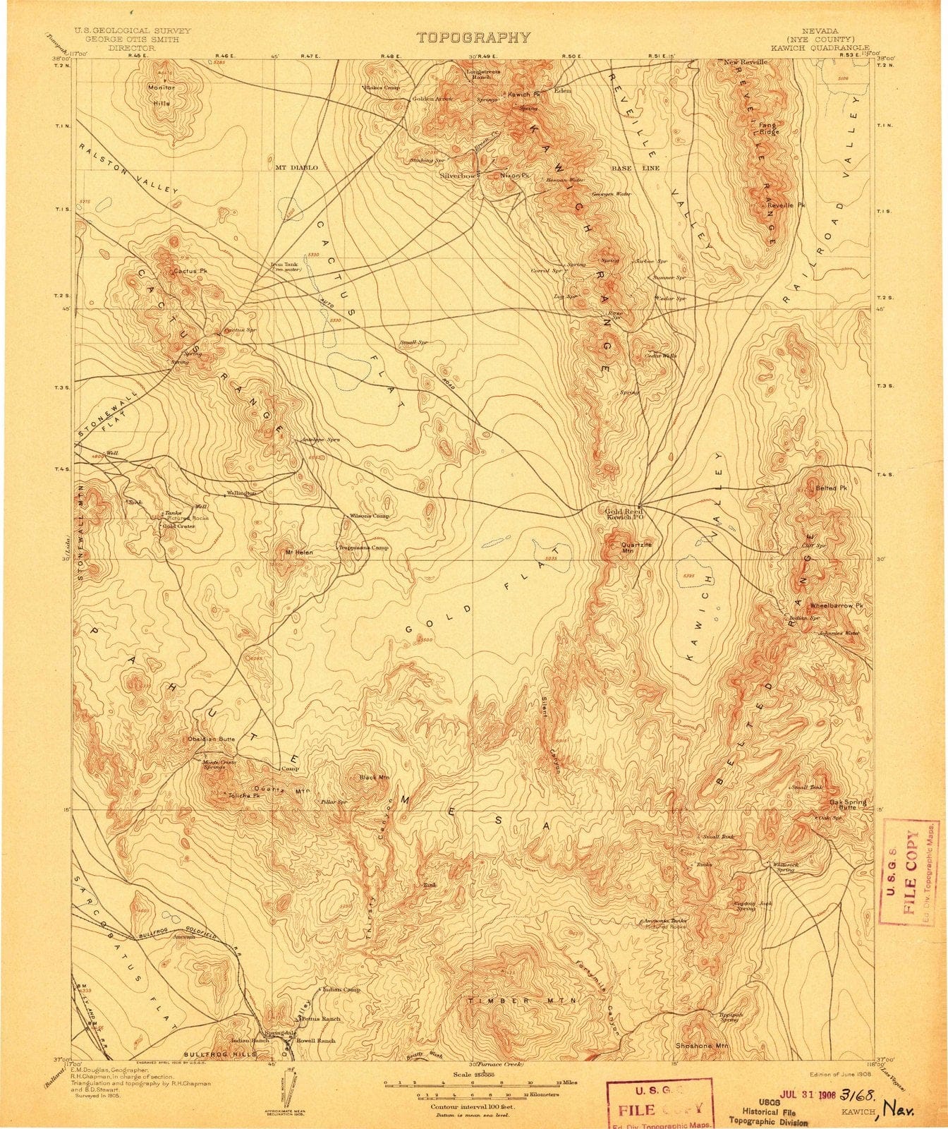 1908 Kawich, NV - Nevada - USGS Topographic Map