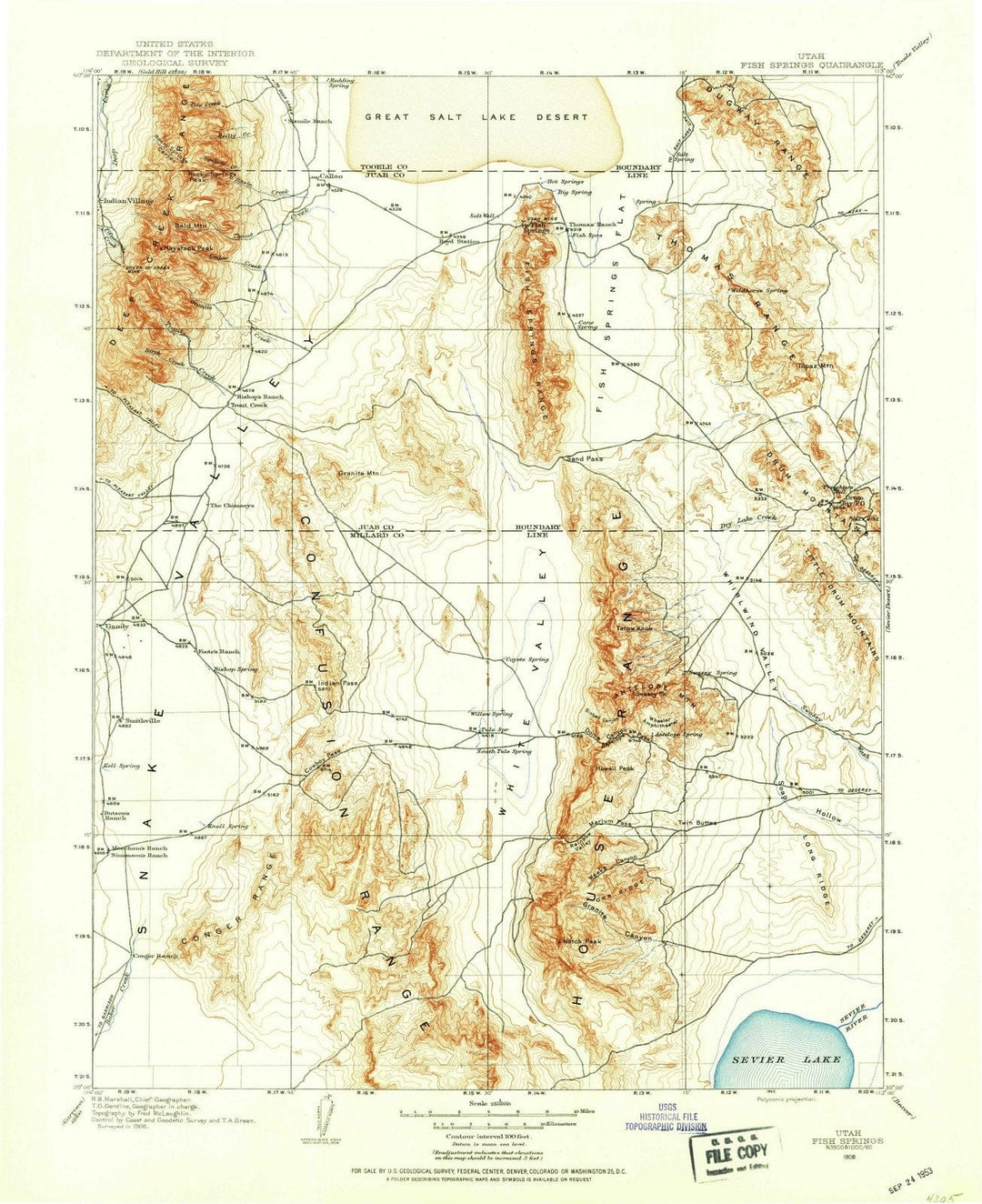 1908 Fish Springs, UT - Utah - USGS Topographic Map