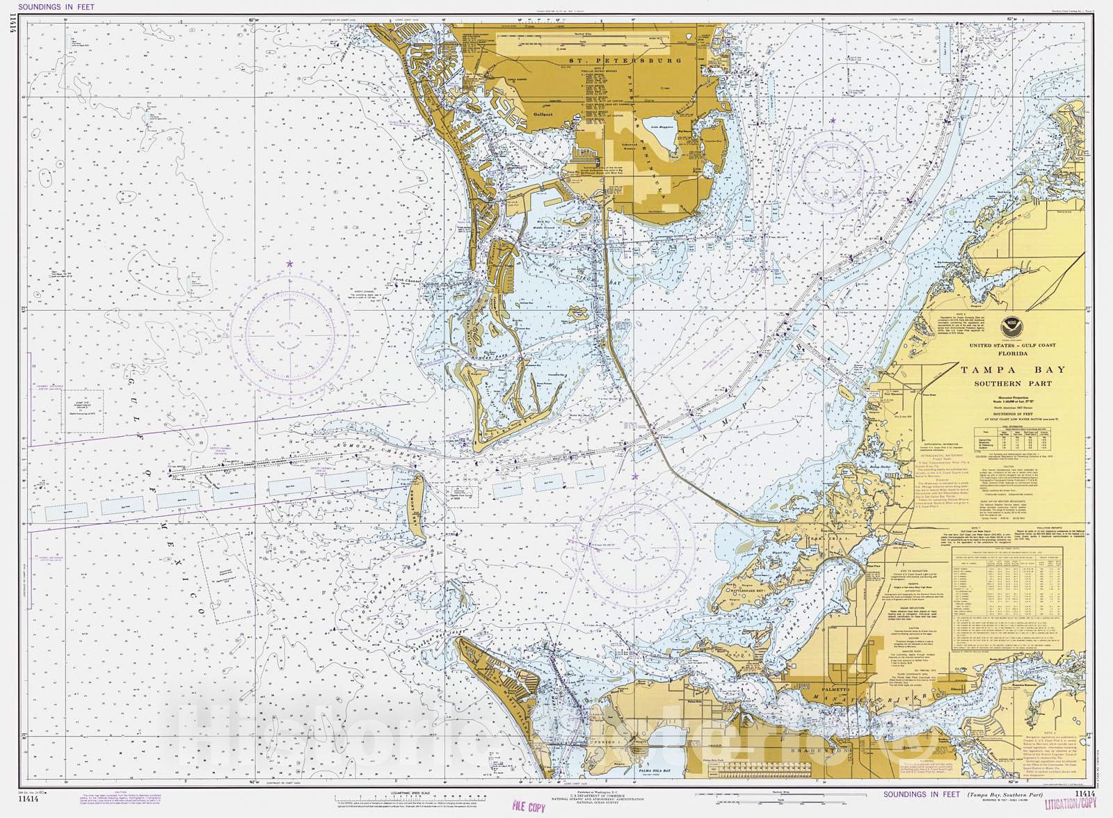 Historic Nautical Map - Tampa Bay Southern Part, 1980 NOAA Chart - Florida (FL) - Vintage Wall Art