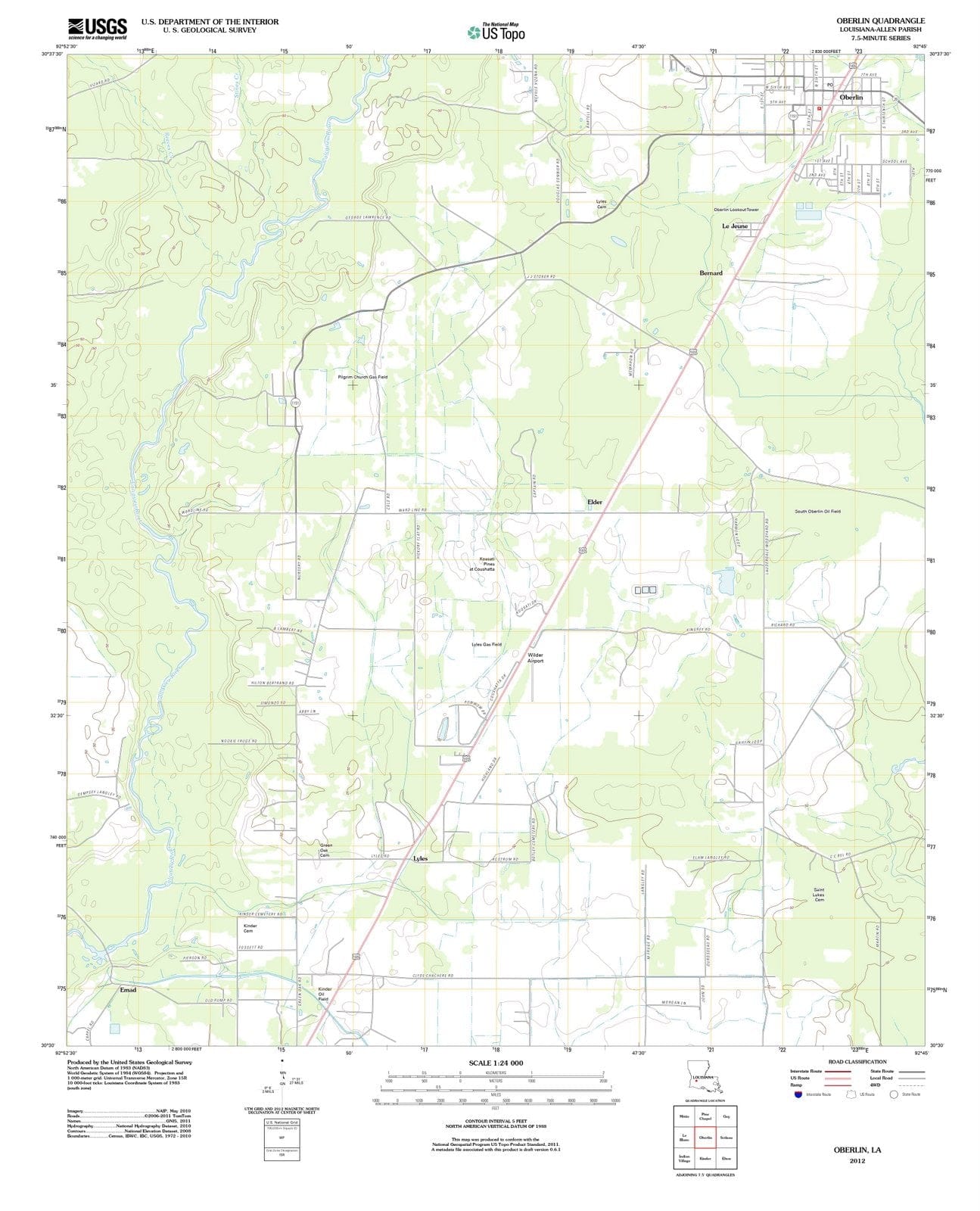 2012 Oberlin, LA - Louisiana - USGS Topographic Map