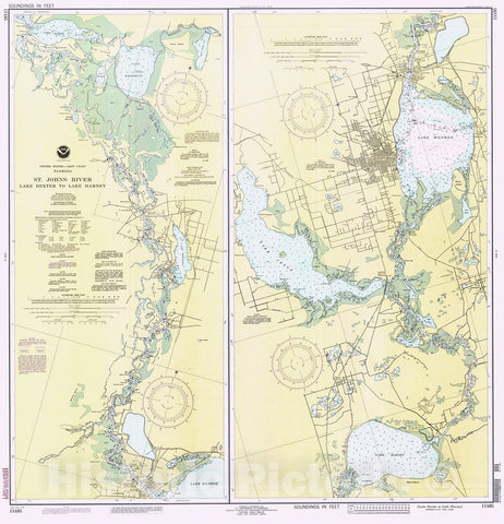 Historic Nautical Map - Lake Dexter To Lake Harney, 1993 NOAA Chart - Florida (FL) - Vintage Wall Art